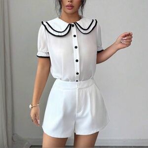 Elegant White Blouse and Shorts Set